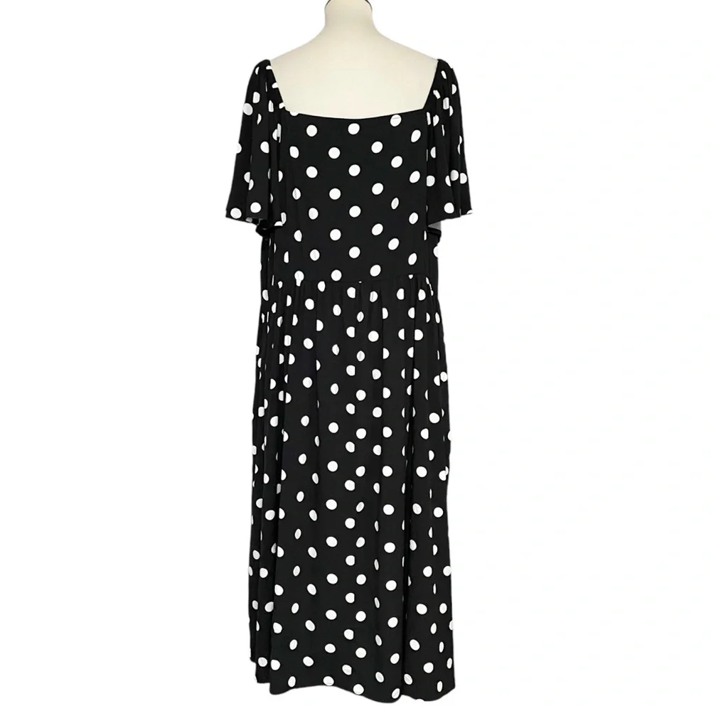 Ava &‎ Viv Women's Black & White Polka Flutter Short Sleeve Midi Dress 3x